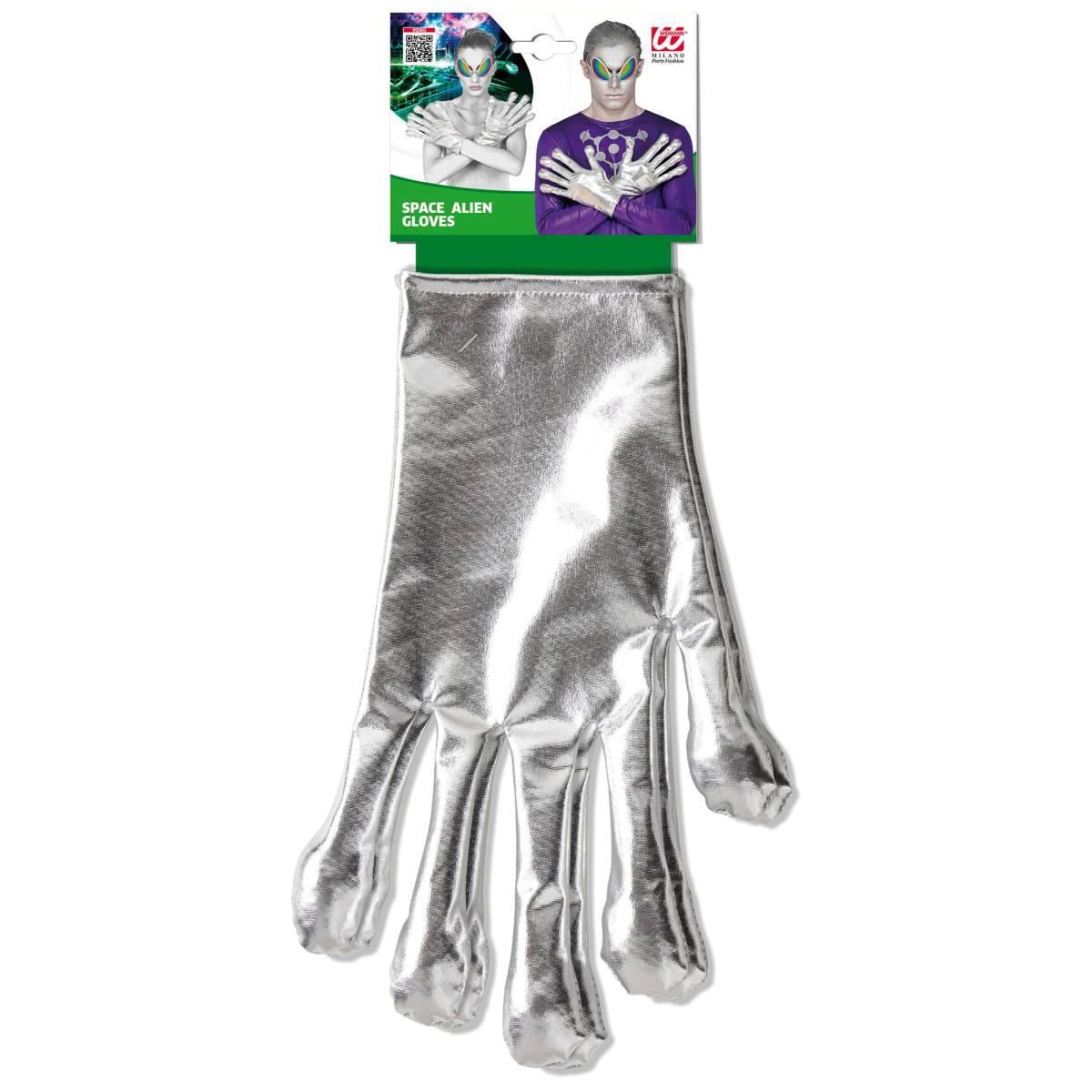 Guanti corti alieno argento metallizzati