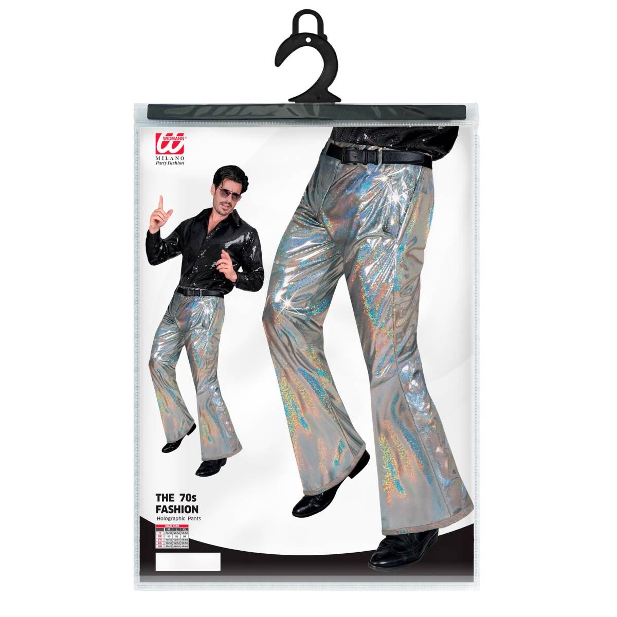 Pantaloni anni party disco argento olografici