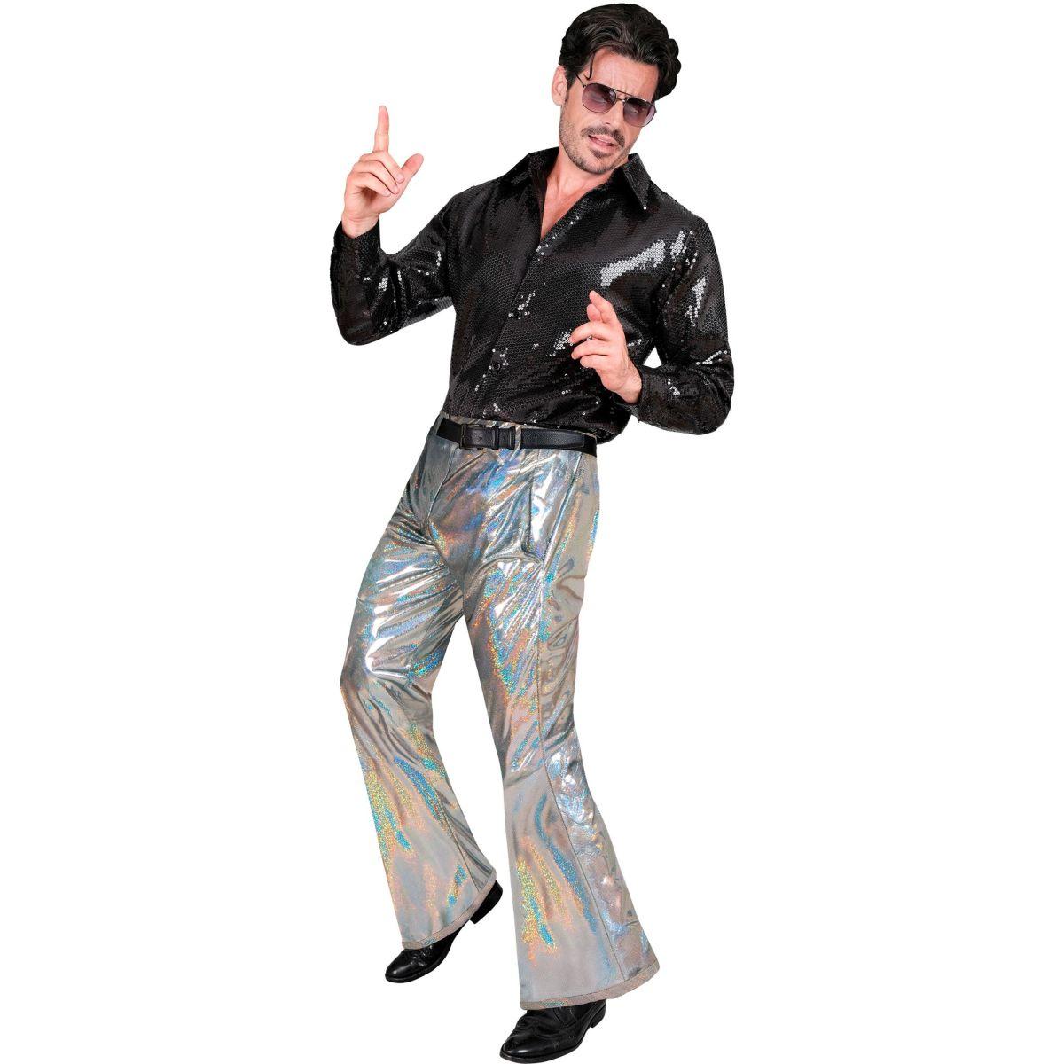 Pantaloni anni party disco argento olografici