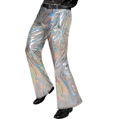 Pantaloni anni party disco argento olografici