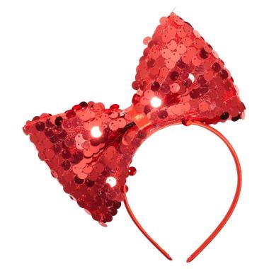 Cerchietto fiocco in paillettes rosso
