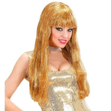 Parrucca glitzy oro laminiata liscia frangia