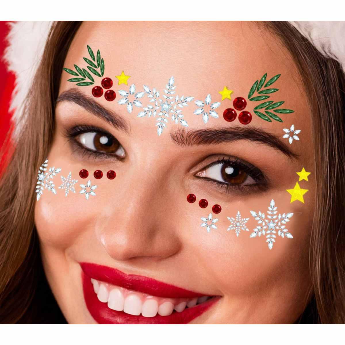 Trucco decorazioni adesive viso crystal natalizio