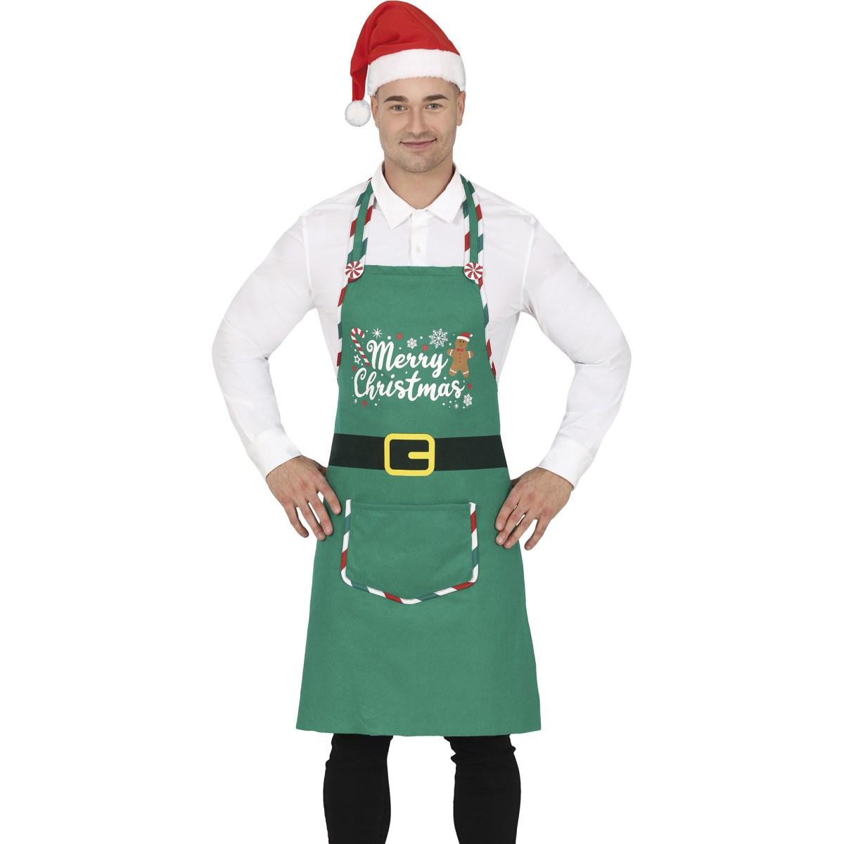 Grembiule natalizio in tessuto verde merry christmas