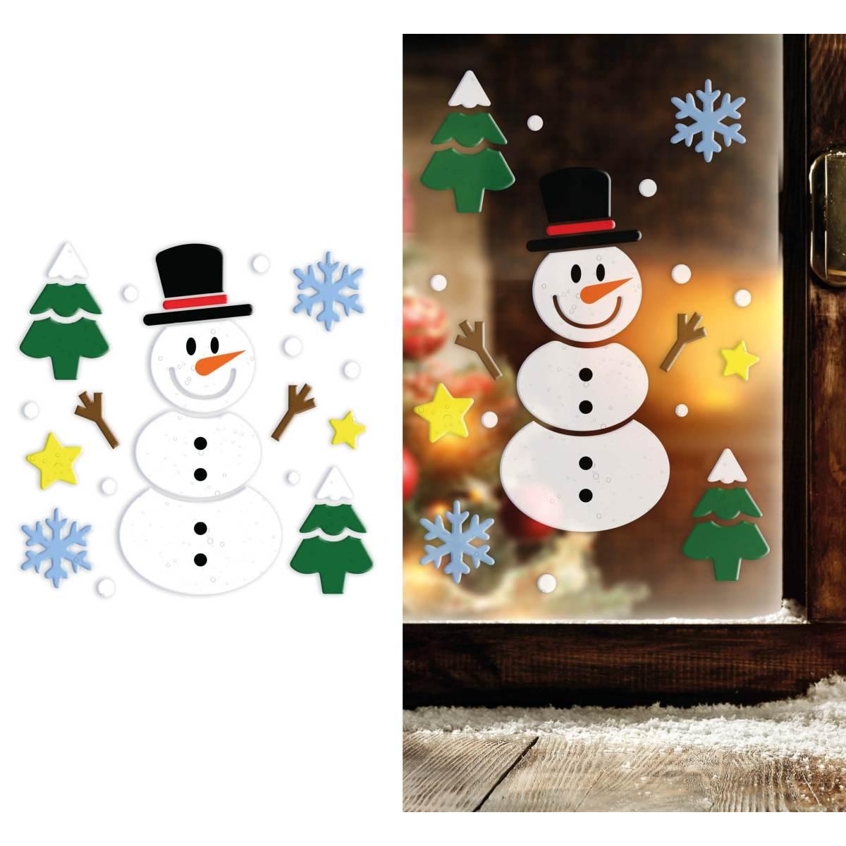 Vetrofanie gel adesive natale pupazzo di neve 20 x 25 cm