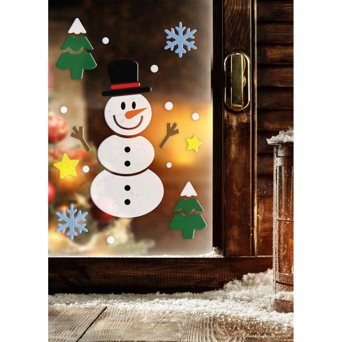 Vetrofanie gel adesive natale pupazzo di neve 20 x 25 cm