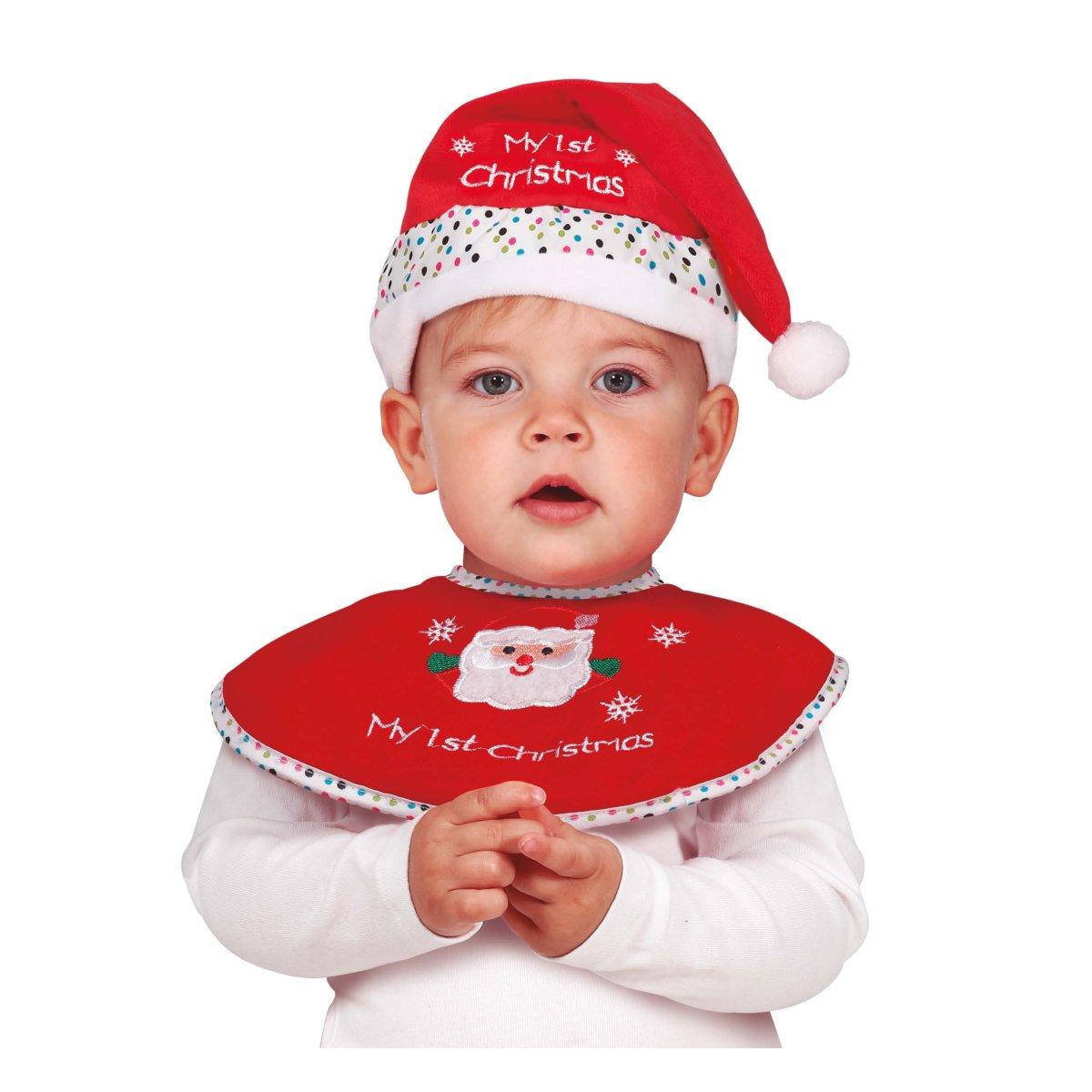 Bavaglino cappello natalizio in tessuto rosso babbo