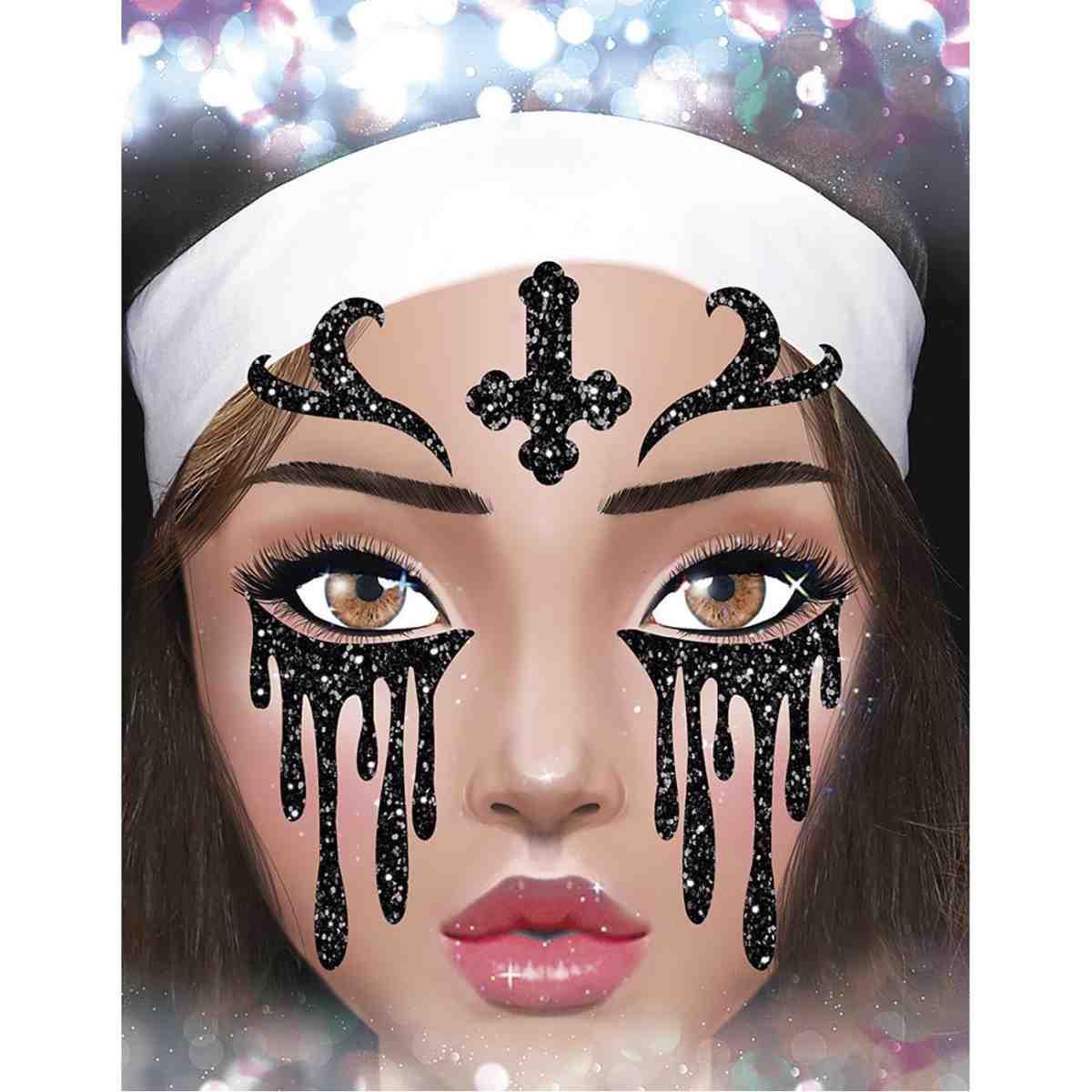 Trucco decorazioni adesive viso suora glitter