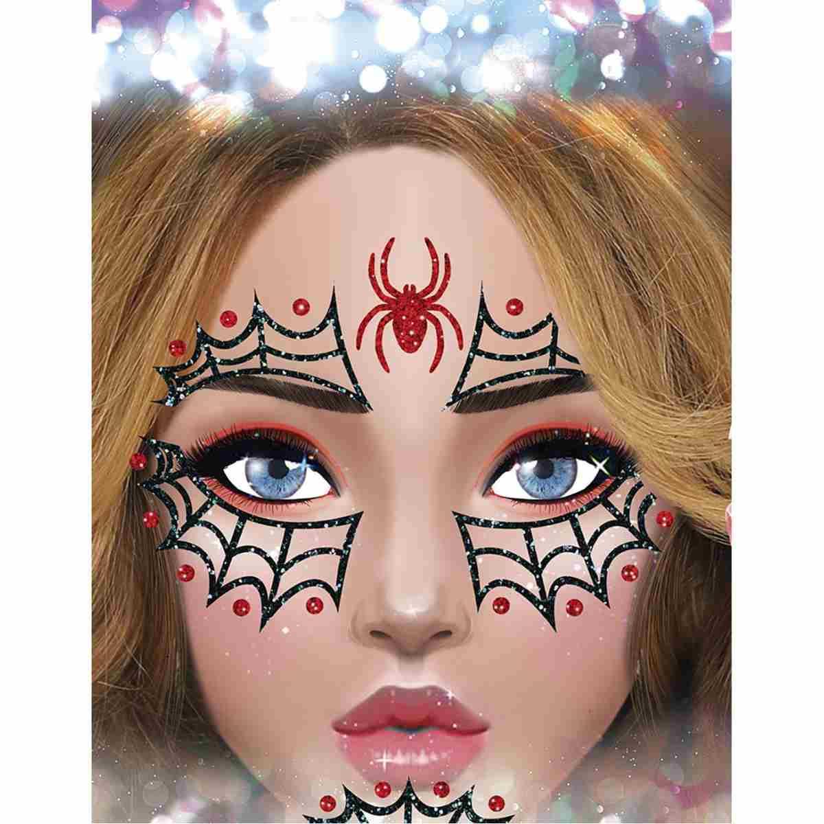 Trucco decorazioni adesive viso ragnatela glitter