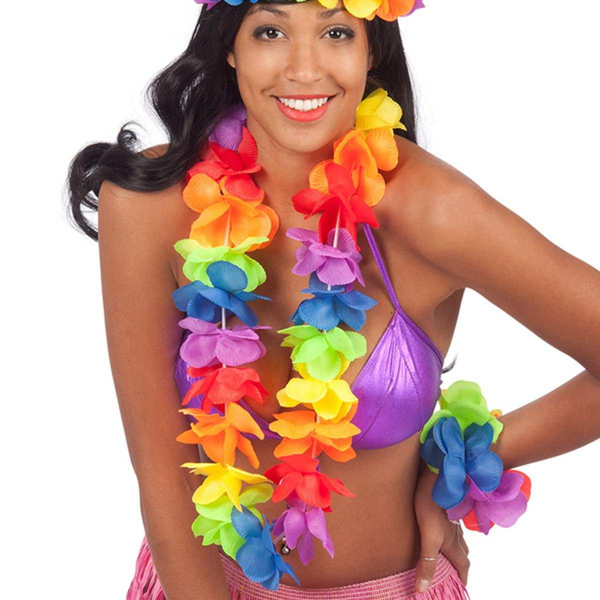 Collana hawaii fiori in tessuto multicolor