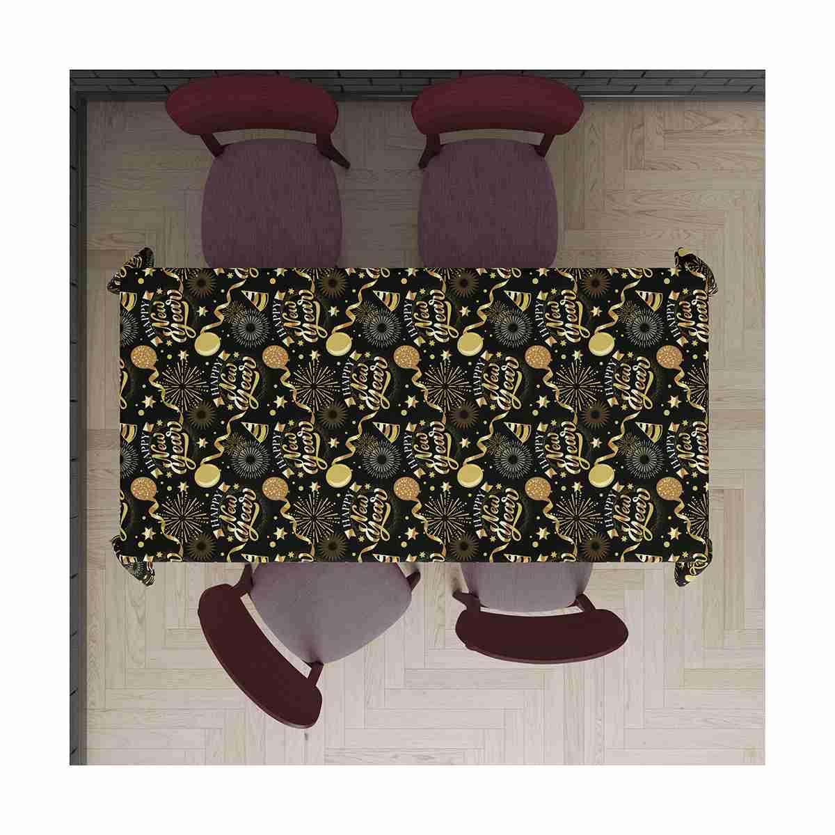 Tovaglia capodanno nera decori oro