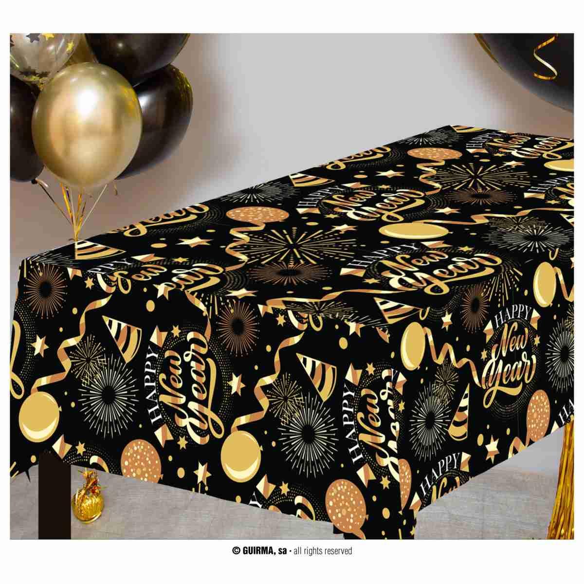 Tovaglia capodanno nera decori oro