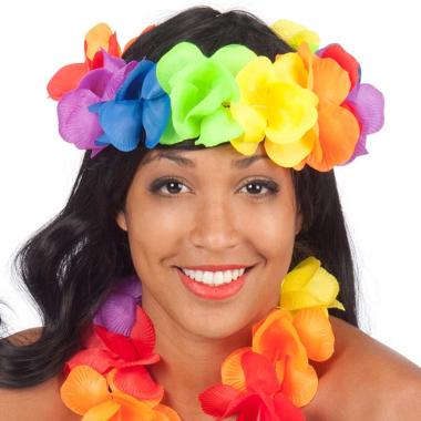 Corona hawaii fiori in tessuto arcobaleno