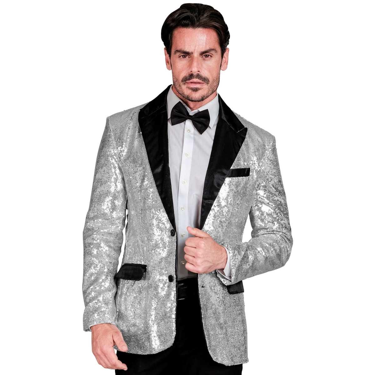 Giacca argento paillettes bavero