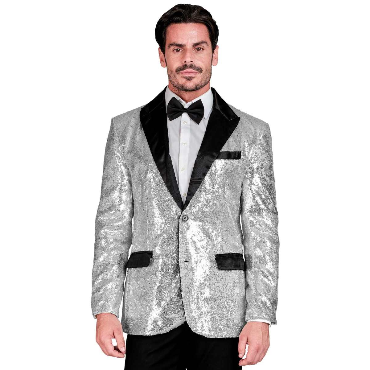 Giacca argento paillettes bavero