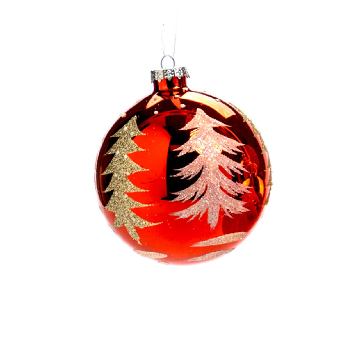 Pallina natalizia vetro rosso albero oro Ø 10 cm
