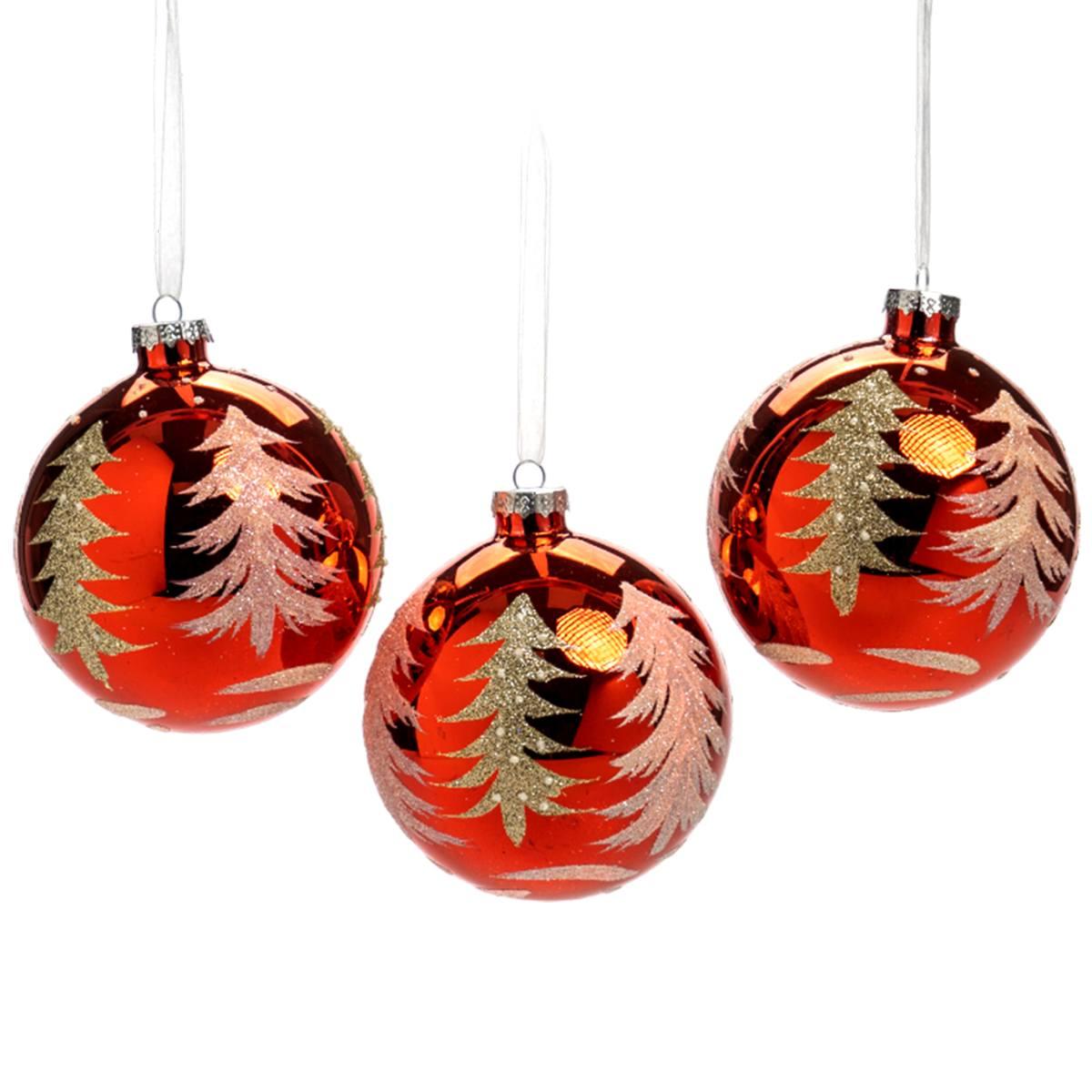 Pallina natalizia vetro rosso albero oro Ø 10 cm