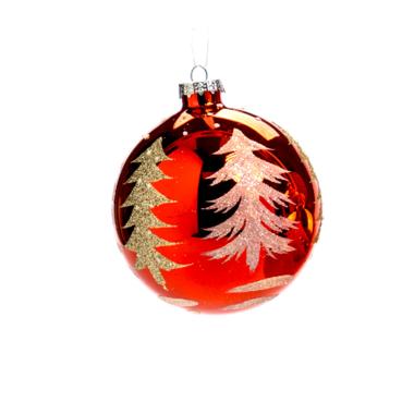 Pallina natalizia vetro rosso albero oro Ø 10 cm