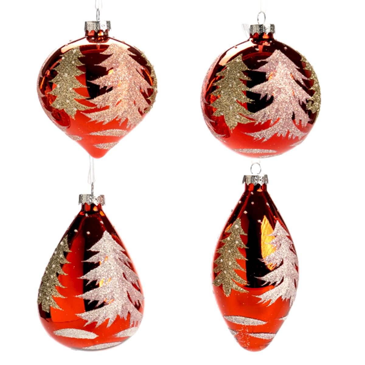 Pallina natalizia vetro rosso albero oro assortite 8 cm