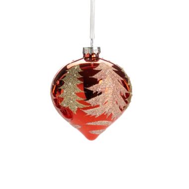 Pallina natalizia vetro rosso albero oro assortite 8 cm