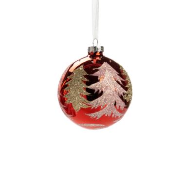 Pallina natalizia vetro rosso albero oro assortite Ø 7 cm