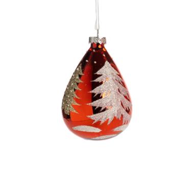 Pallina natalizia vetro rosso albero oro 10 cm
