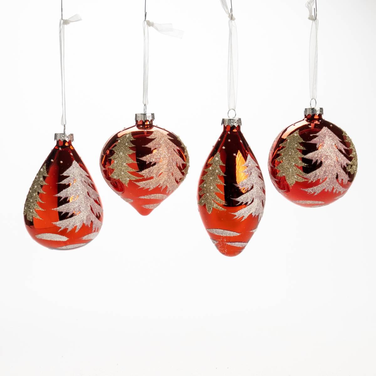 Pallina natalizia vetro rosso albero oro assortite 12 cm