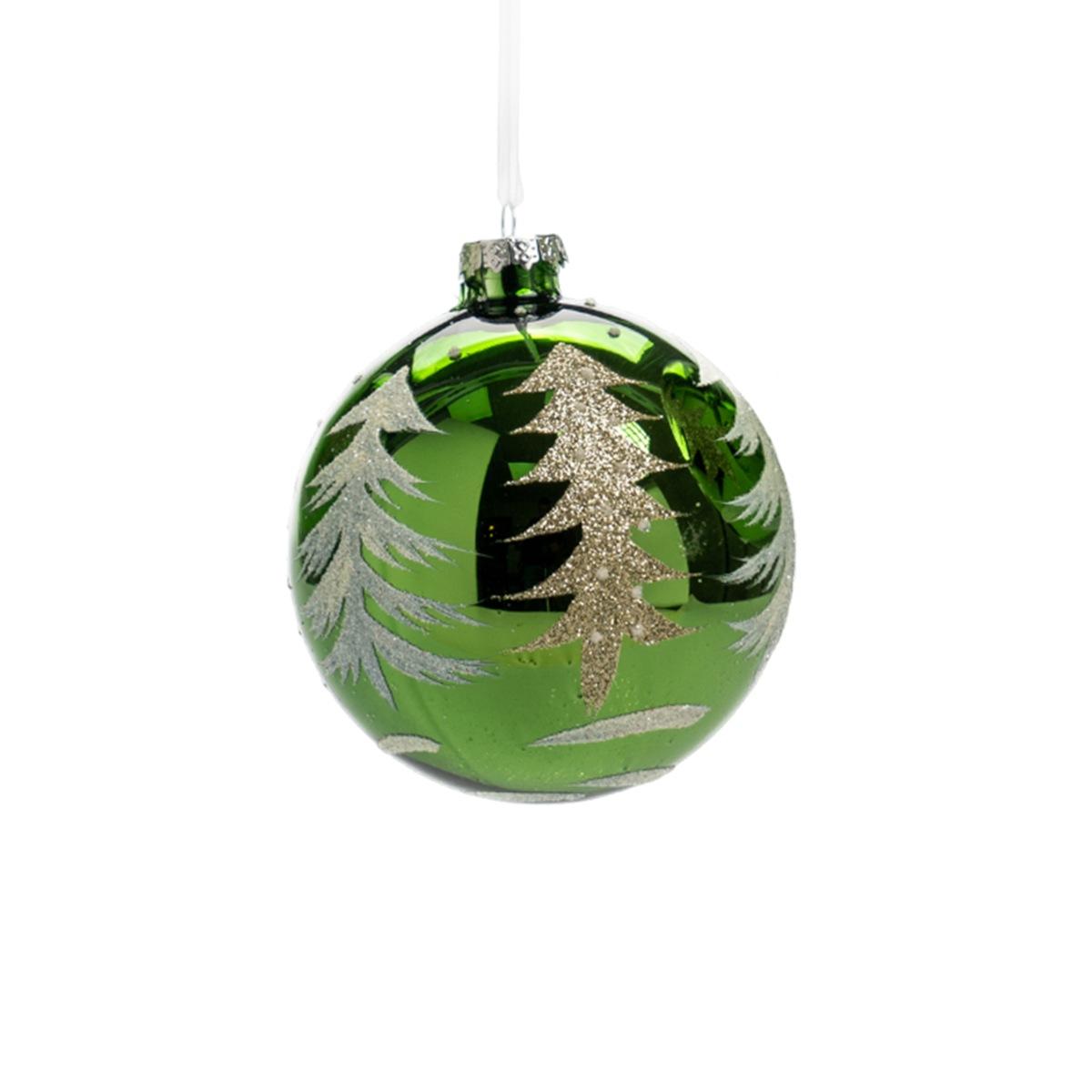Pallina natalizia vetro verde albero oro Ø 12 cm