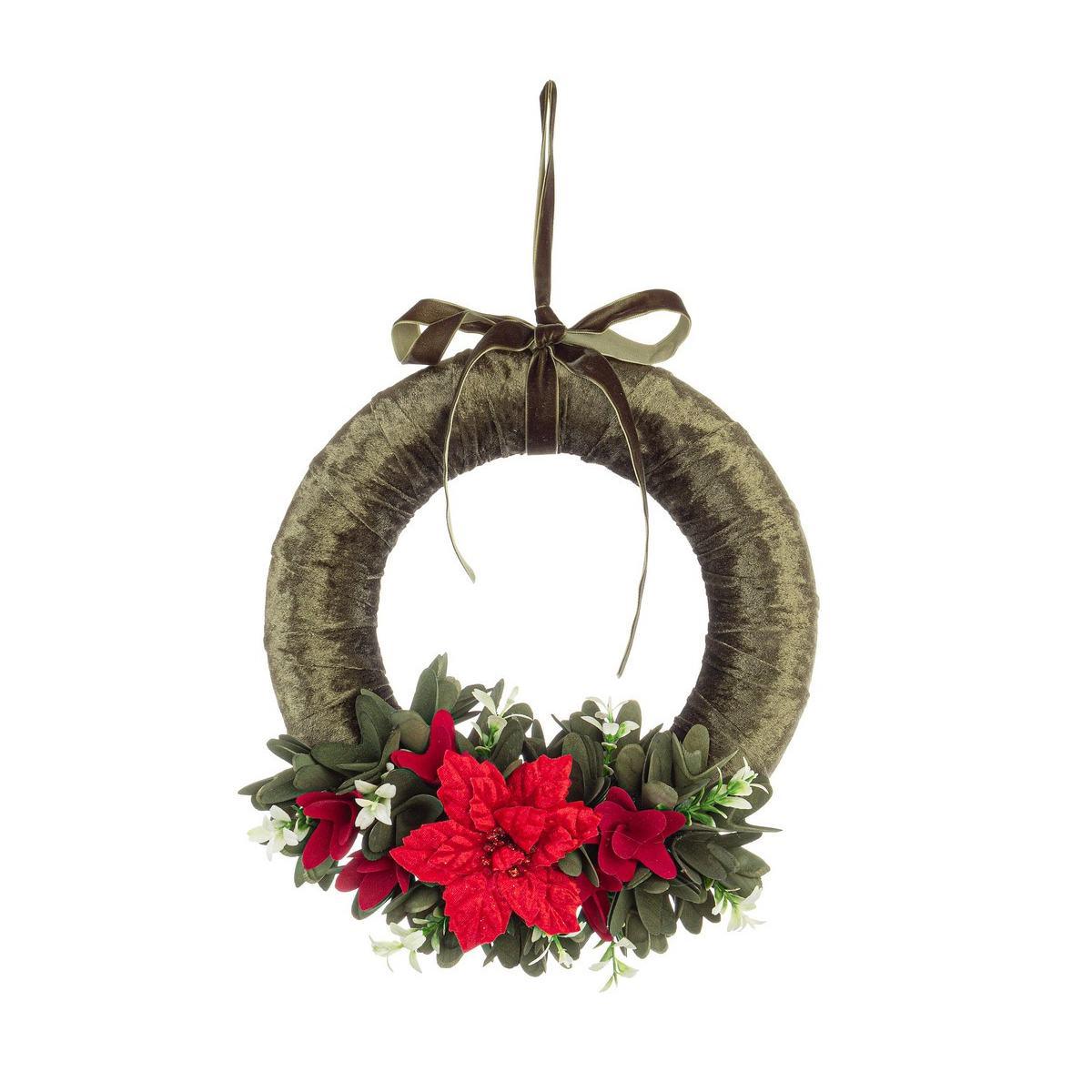 Fuori porta natalizio velluto ingrid verde fiori Ø 28 cm