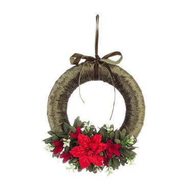 Fuori porta natalizio velluto ingrid verde fiori Ø 28 cm