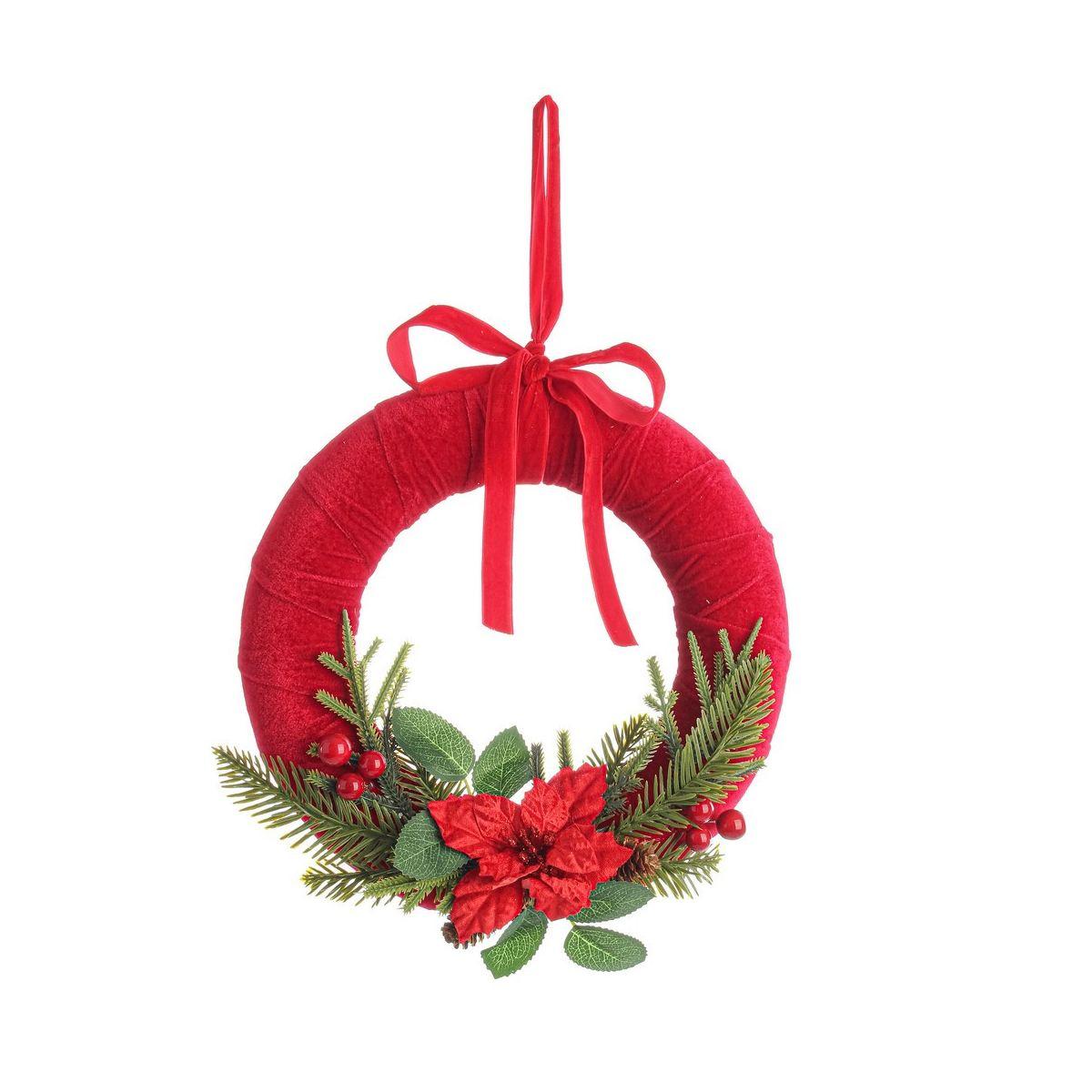 Fuori porta natalizio velluto ingrid rosso fiori Ø 28 cm