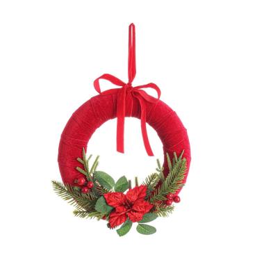 Fuori porta natalizio velluto ingrid rosso fiori Ø 28 cm