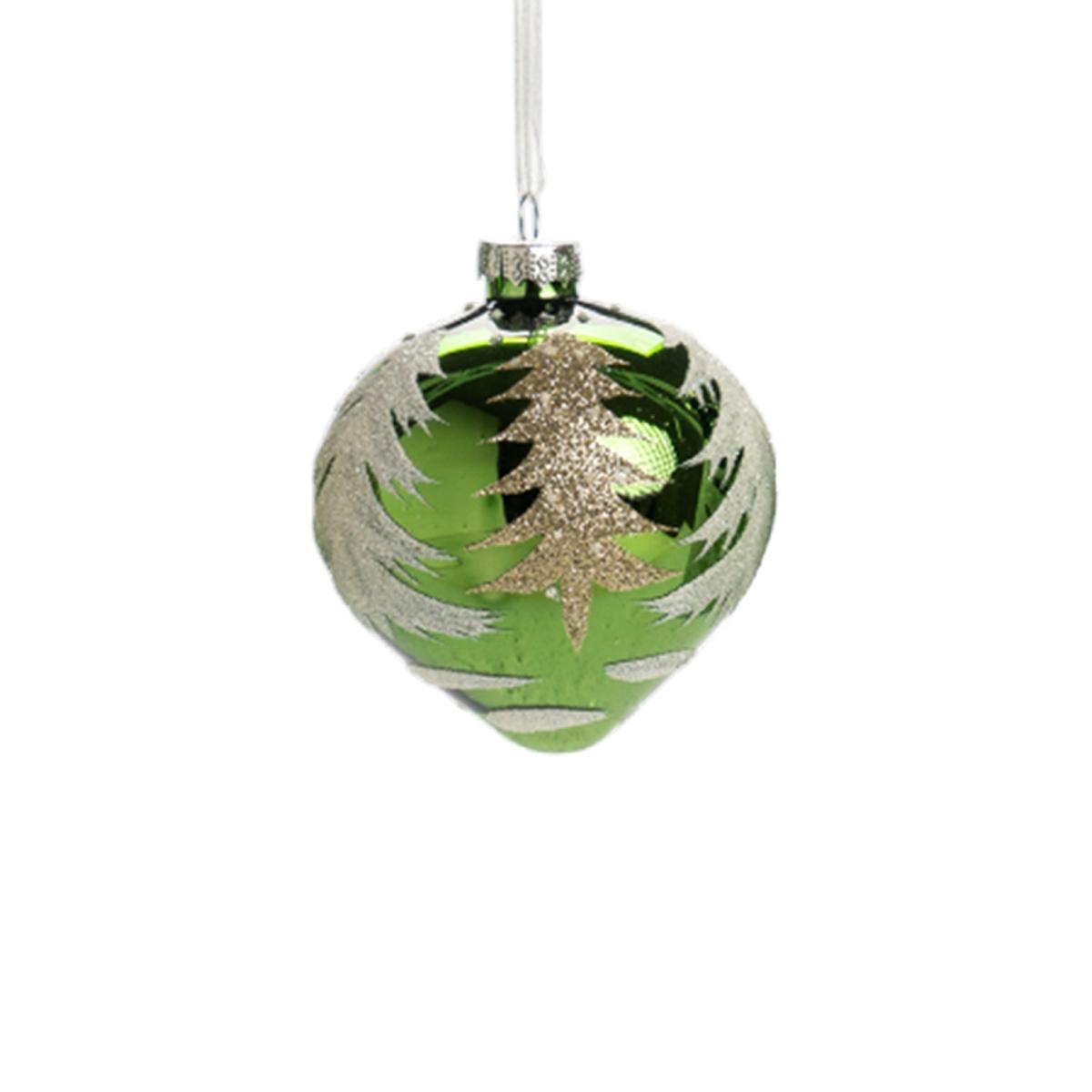 Pallina natalizia vetro verde albero oro assortite 8 cm