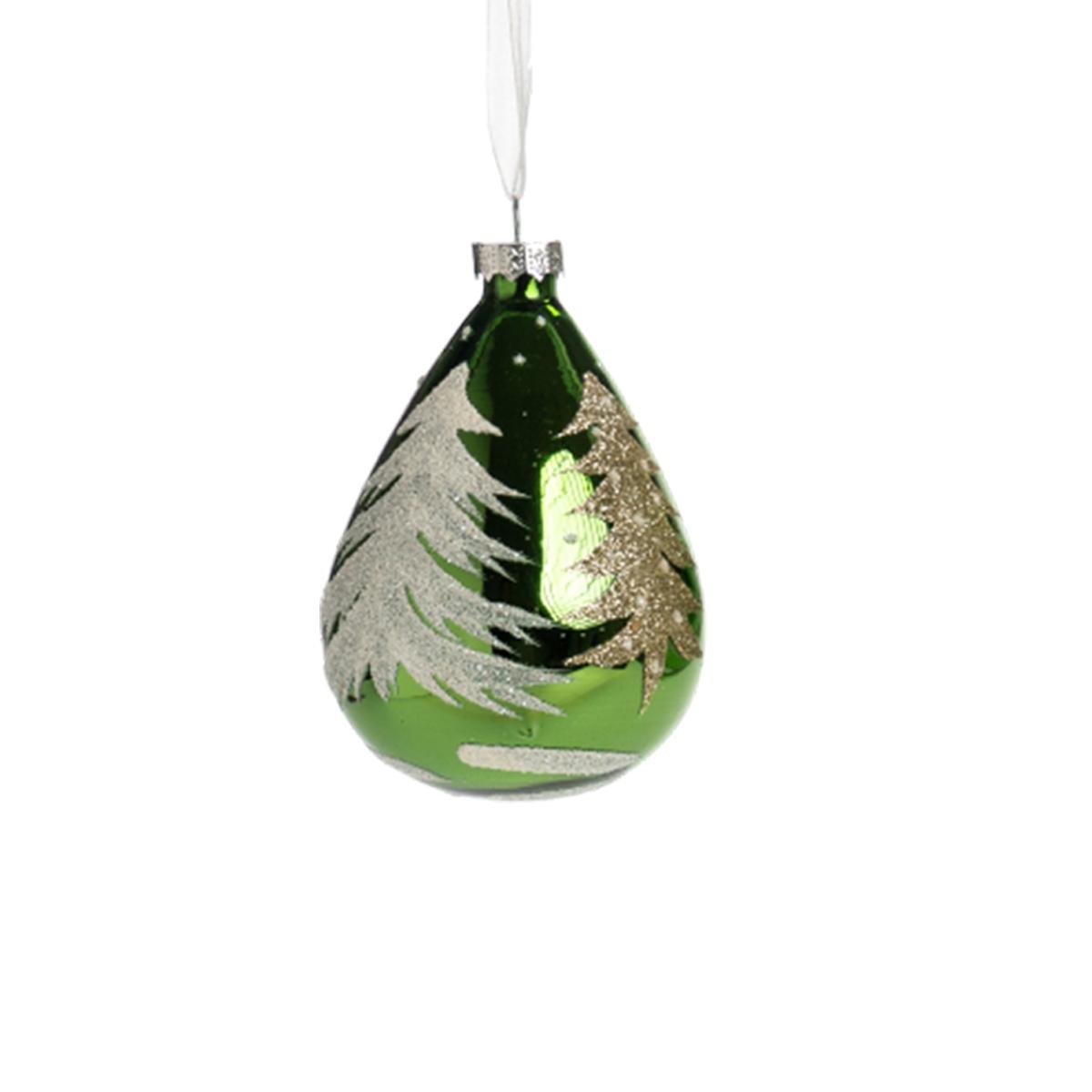 Pallina natalizia vetro verde albero oro assortite 10 cm