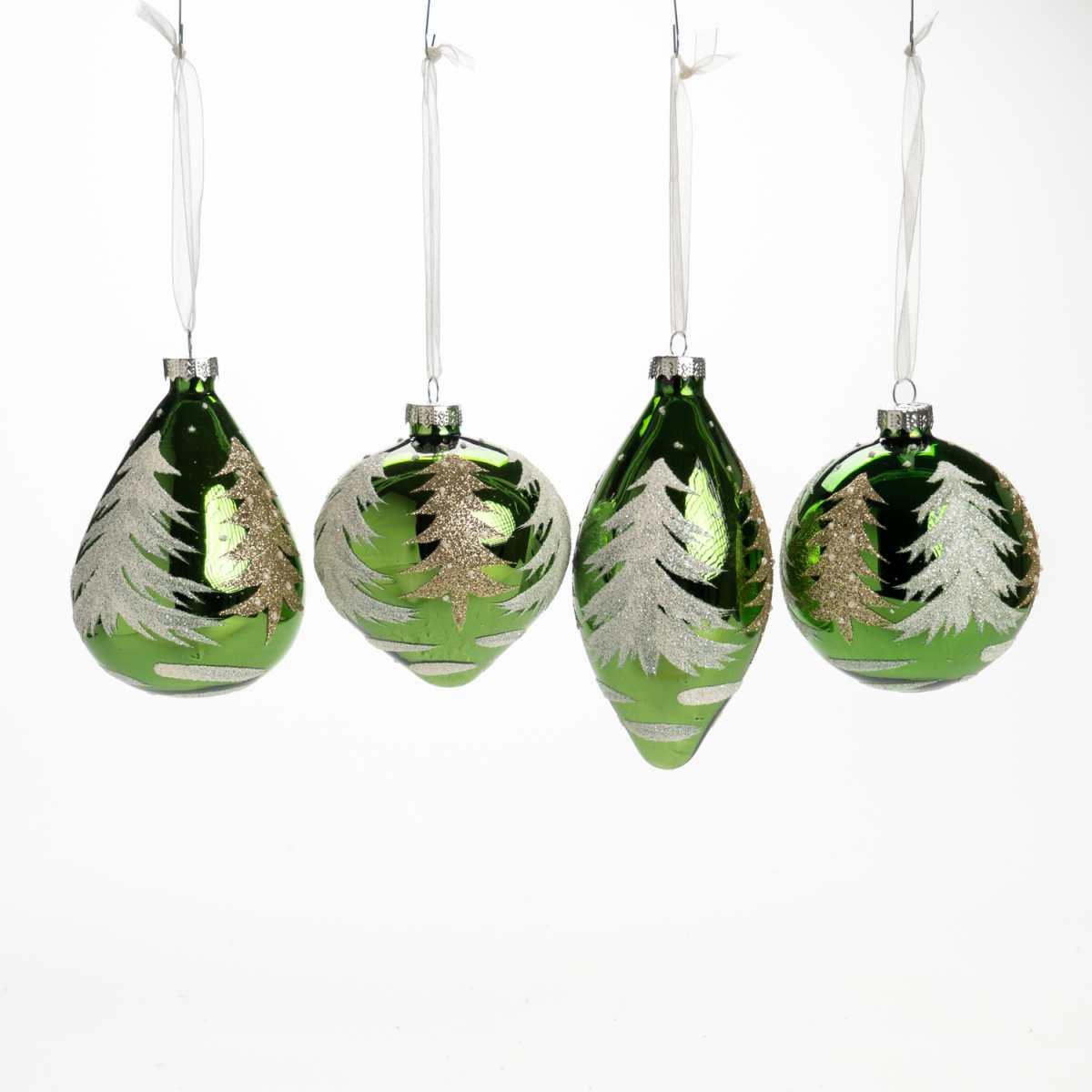 Pallina natalizia vetro verde albero oro assortite 10 cm