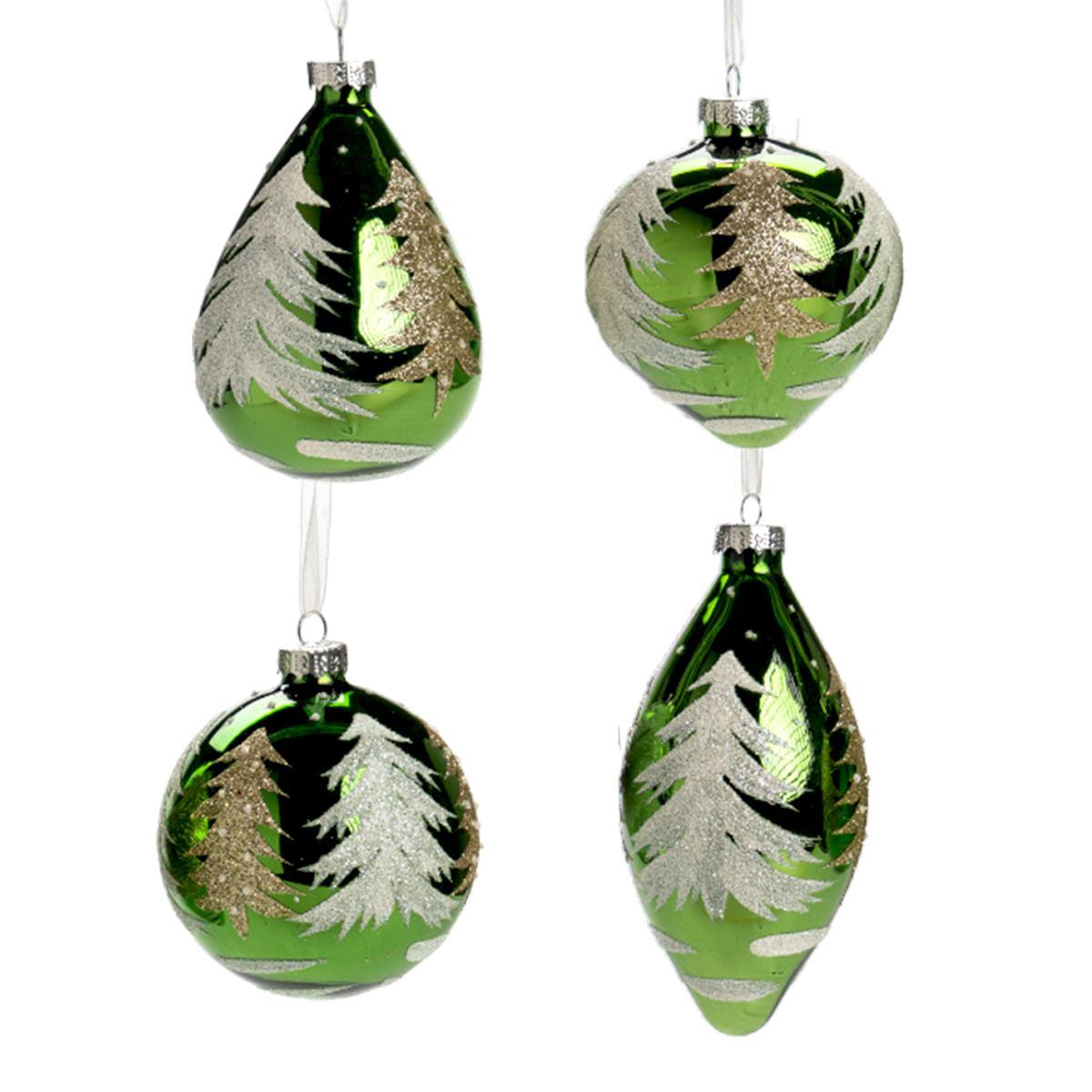 Pallina natalizia vetro verde albero oro assortite 10 cm