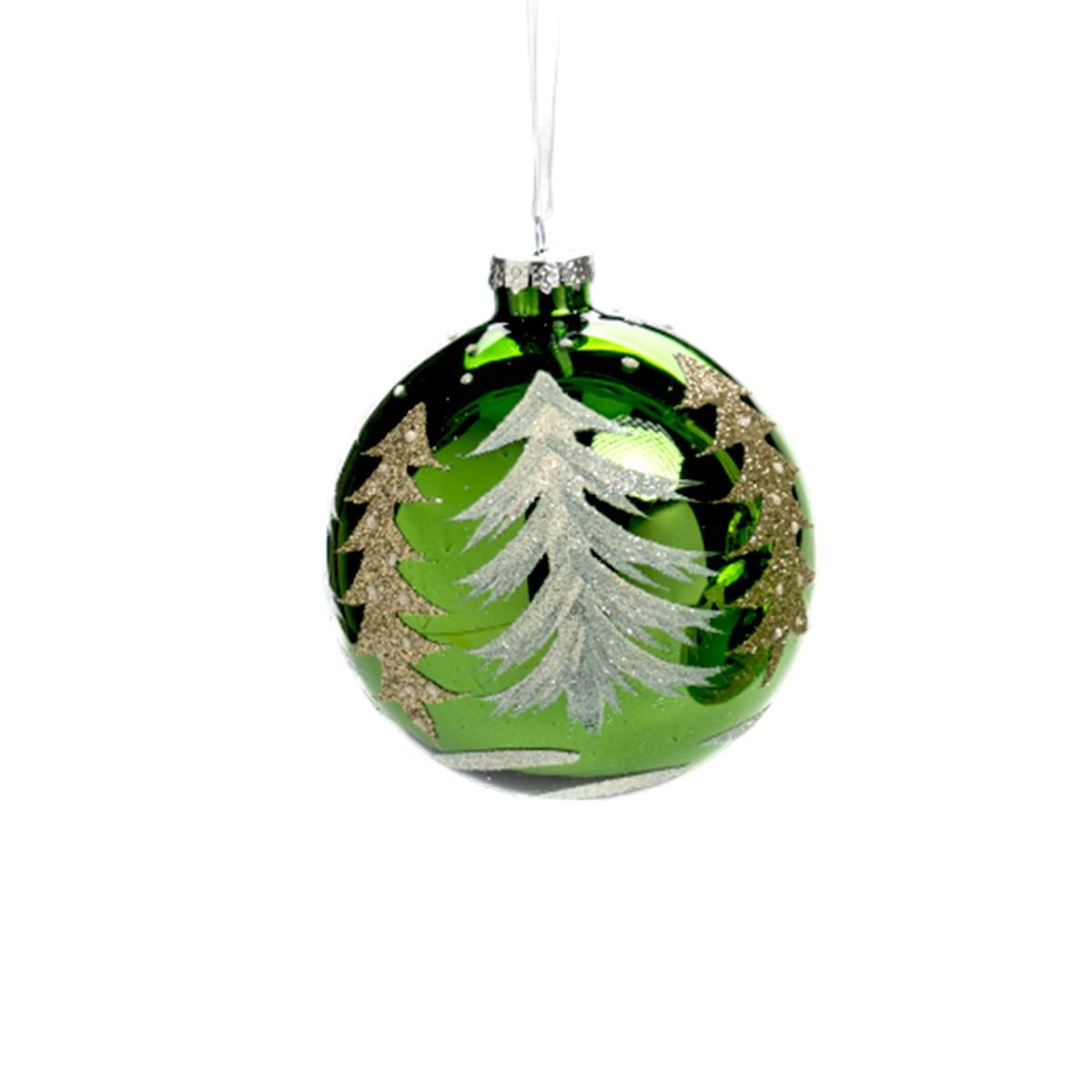 Pallina natalizia vetro verde albero oro Ø 10 cm