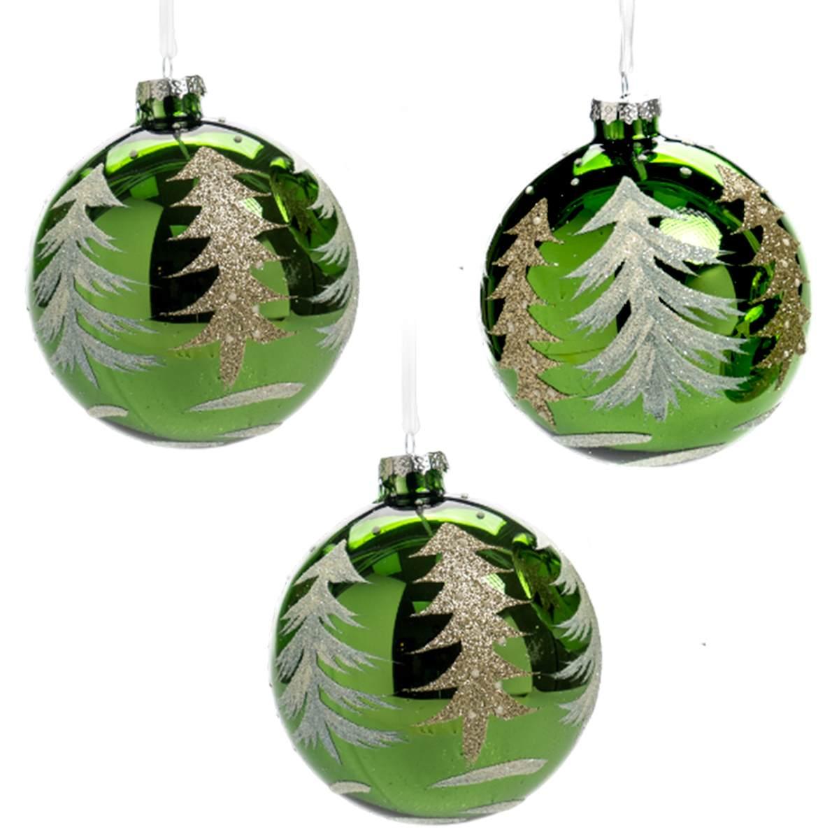 Pallina natalizia vetro verde albero oro Ø 10 cm