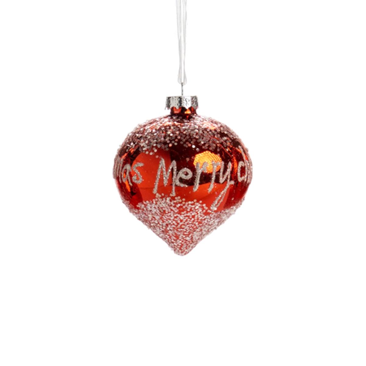 Pallina natalizia vetro rossa scritta merry christmas Ø 8 cm