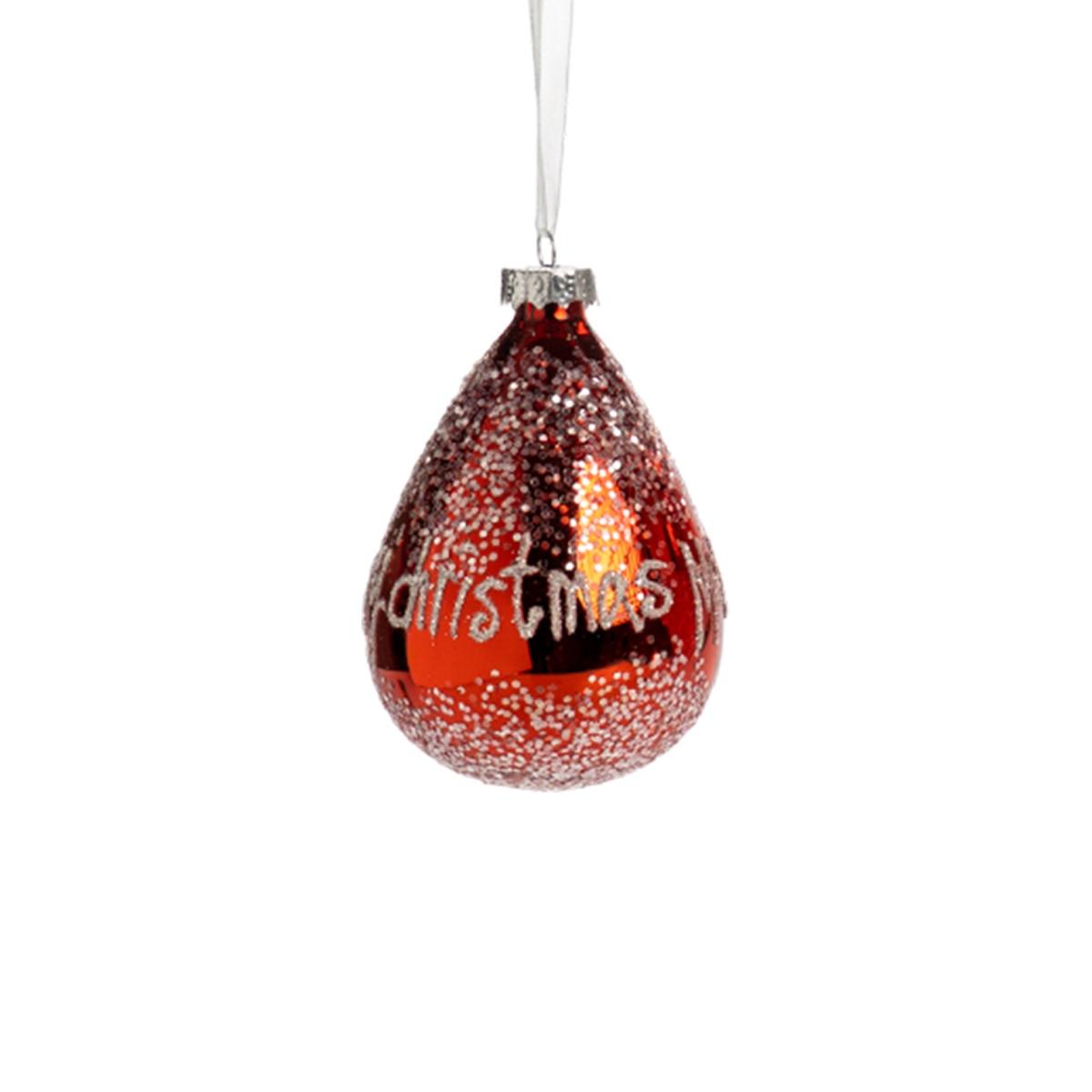 Pallina natalizia vetro rossa scritta merry christmas 10 cm