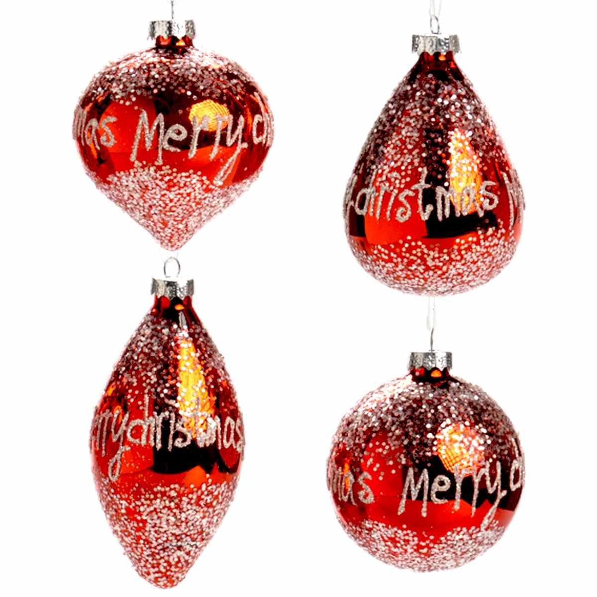 Pallina natalizia vetro rossa scritta merry christmas 10 cm