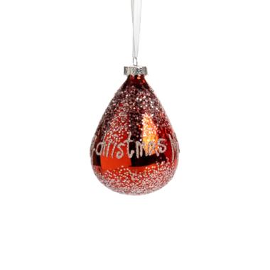 Pallina natalizia vetro rossa scritta merry christmas 10 cm