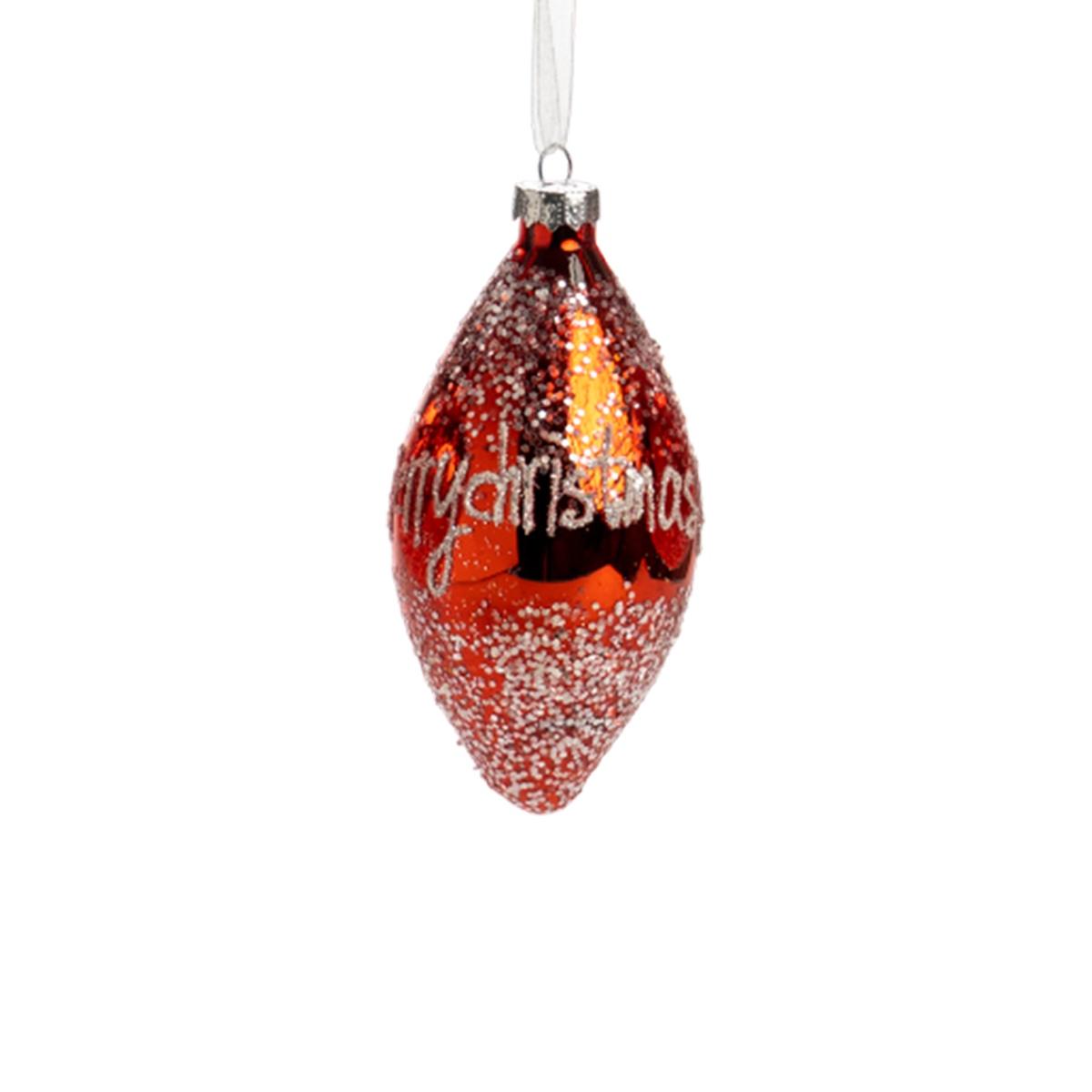 Pallina natalizia vetro rossa scritta merry christmas 12 cm