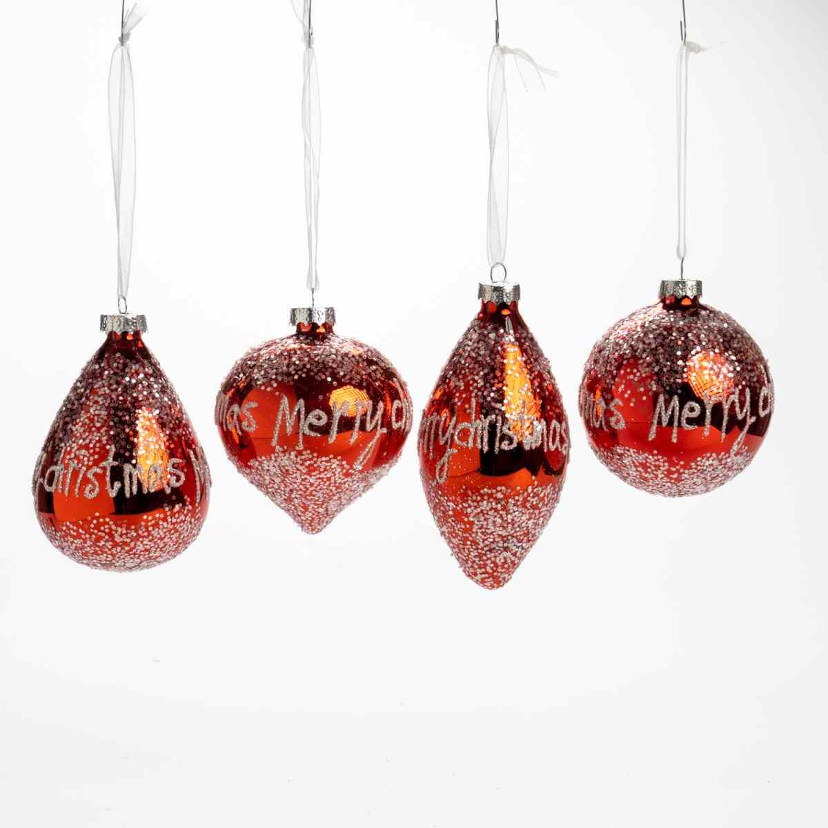 Pallina natalizia vetro rossa scritta merry christmas 12 cm
