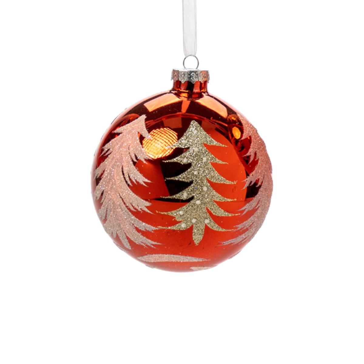 Pallina natalizia vetro rosso albero oro Ø 12 cm