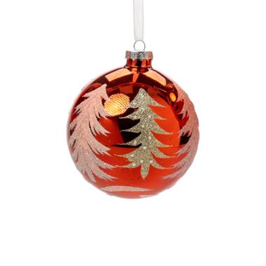 Pallina natalizia vetro rosso albero oro Ø 12 cm