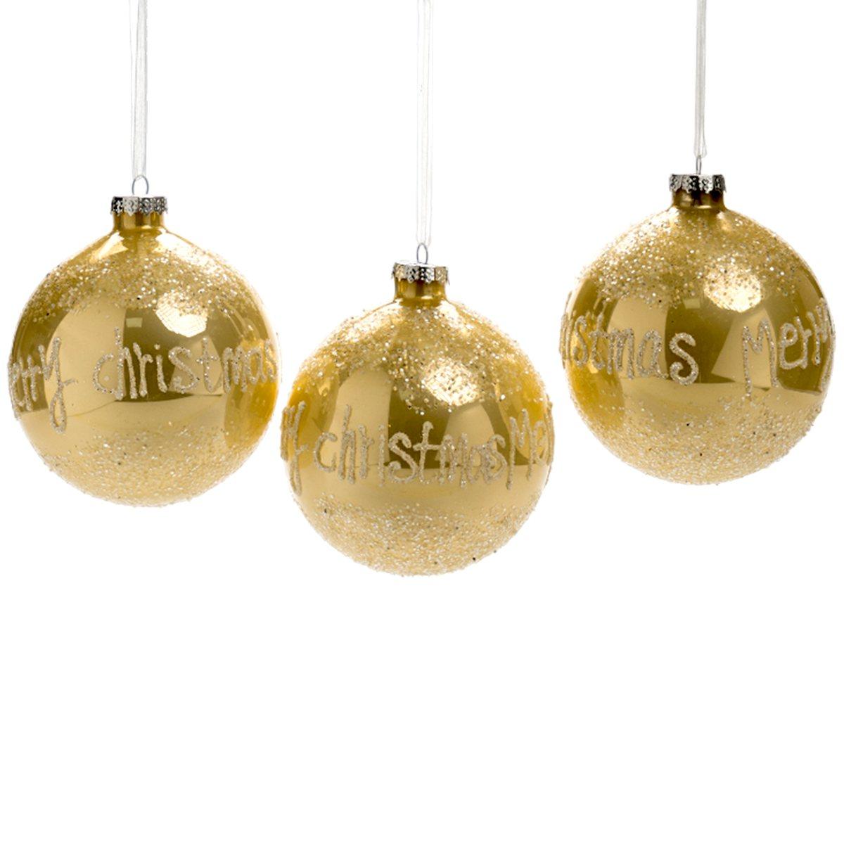 Pallina natalizia vetro oro scritta merry christmas Ø 10 cm