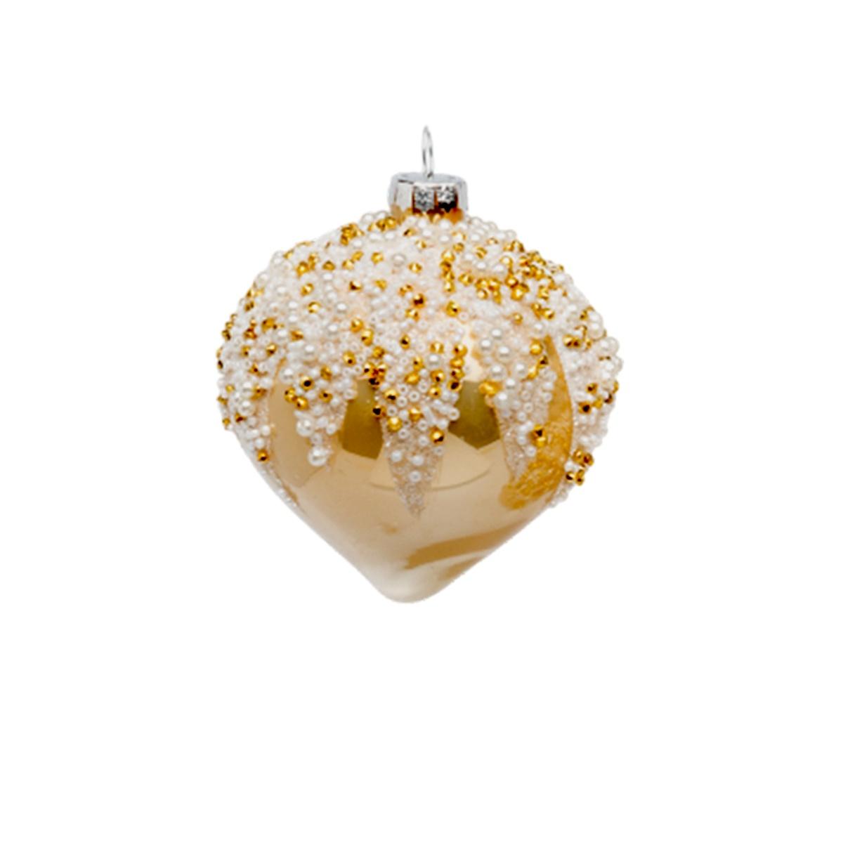 Pallina natalizia vetro oro champagne perline Ø 8 cm