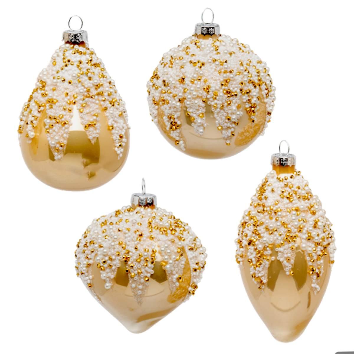 Pallina natalizia vetro oro champagne perline Ø 8 cm
