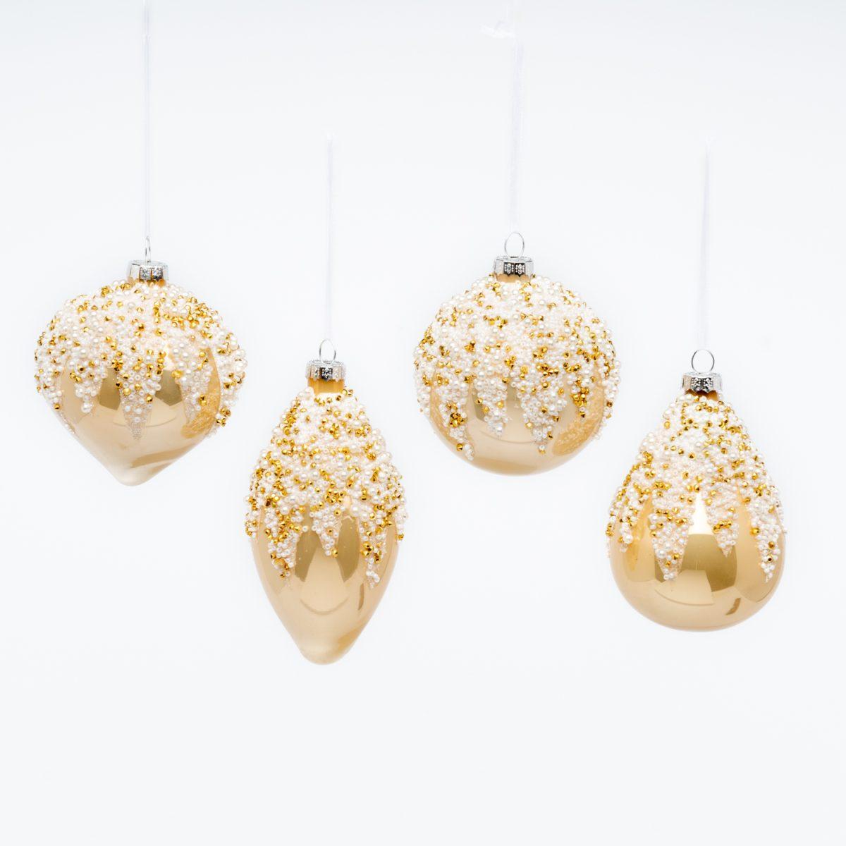 Pallina natalizia vetro oro champagne perline Ø 10 cm